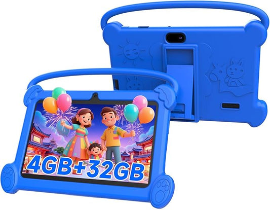 Kids Tablet 7 inch 3-9 for Kids,32GB ROM Toddler with Shockproof Case,Kids Android Software Installed Netflix,YoutTube, aiwawa Apps Parent Controls,Dual Camra, WiFi,FM, GPS (Blue)