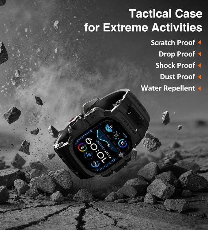 ULTIMAL Rugged Case with Band for Apple Watch 49mm,Compatible with Apple Watch Ultra 3/2/1, Military Grade Shockproof Bumper Cover for iWatch Tactical Band Men (49mm,Black)