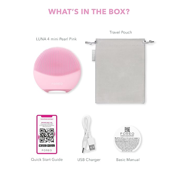 FOREO LUNA 4 mini Face Cleansing Brush & Face Massager - Premium Face Care - Enhances Absorption of Facial Skin Care Products - Simple Skin Care Tools - For All Skin Types- Pearl Pink