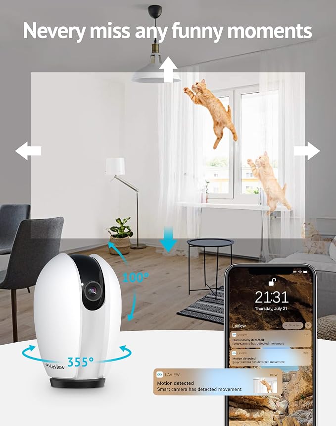 LaView Security Cameras 2k with Color Night Vision, 4MP Cameras for Home Security with Motion Detection, Two-Way Audio, Indoor WiFi Camera for Baby/Pet, Alexa, USA Cloud Service,White