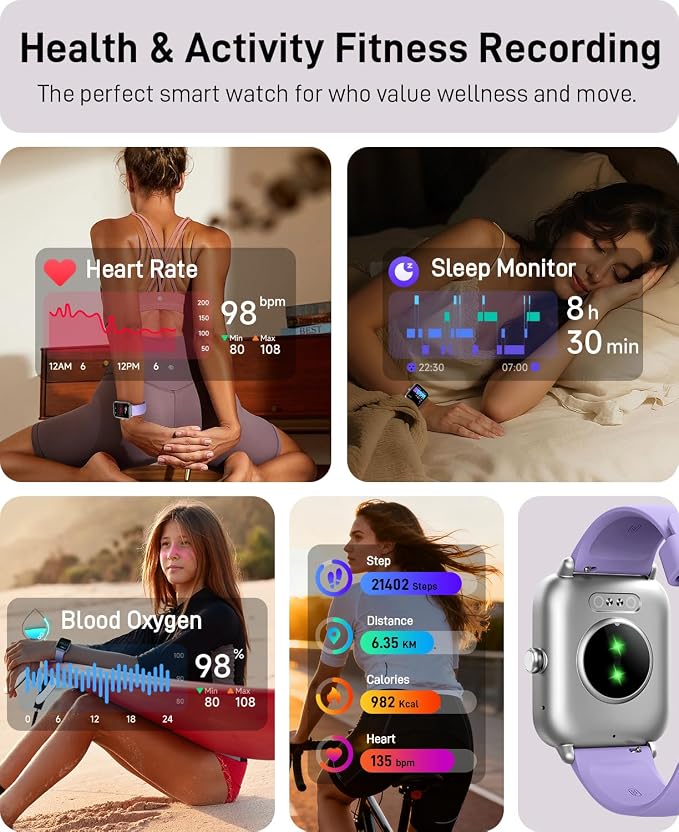 Hingso Smart Watches for Women, 1.85" Fitness Tracker for Android & iPhone | Bluetooth Call & Text Alert, Alexa Built-in, 24/7 Heart Rate/SpO2/Sleep/Cycles Monitor, 120+ Sports, IP68 Waterproof, 2 Bands