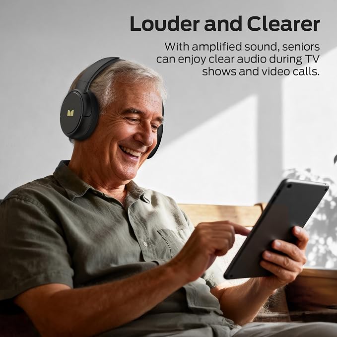 Monster TVlink 300 Wireless Headphones, TV Headphones Wireless for Seniors with Transmitter Charging Base, Over Ear Headphones with Bluetooth 5.3, 45H Playtime, No Audio Delay, Comfortable Fit, Black