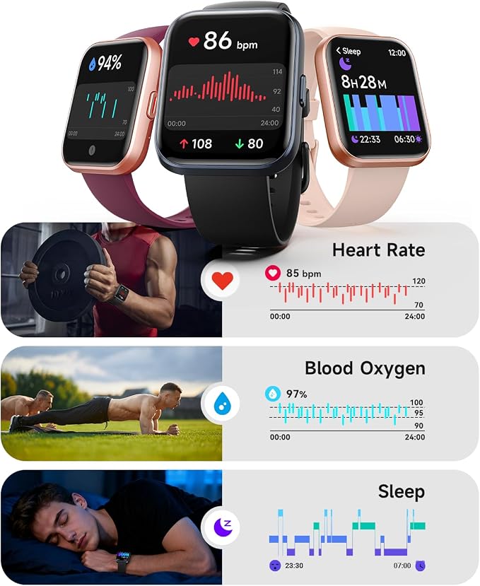 Woneligo Smart Watch for Women, Answer/Make Calls, Alexa Built-in, 1.85" Touch Screen Fitness Tracker for Android & iPhone, Heart Rate/Sleep/SpO2 Monitor Smartwatch, Waterproof (Black)