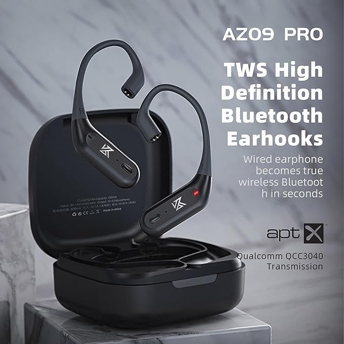 CCA KZ AZ09 PRO Bluetooth 5.2 Module IEM Bluetooth Adapter Waterproof Ear Hook Extra Long Battery Life Cable for KZ ZS10 PRO/ZSN Pro X/ZSN PRO/ZEX PRO/AS16 PRO/Zax/DQ6 Polaris/C12/CRA PRO(C pin)