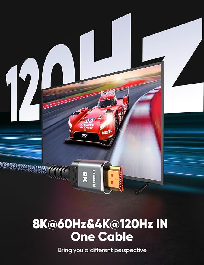 Highwings 8K HDMI 2.1 Cable 15FT 2-Pack, Slim Ultra High Speed HDMI Braided Cord-48Gbps,4K@120Hz 8K@60Hz, HDCP 2.2&2.3, Dynamic HDR,eARC,DTS:X,RTX 3090,Compatible with Roku TV/HDTV/PS5/Blu-ray