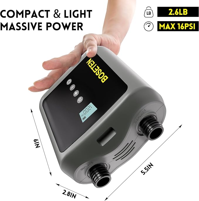 Paddle Board Pump, SUP Electric Air Pump, Deflation Function, Auto-Off, 12V DC Car Connector for Inflatable Stand Up Paddle Board, Kayaks, Boats, Inflators, Paddleboards