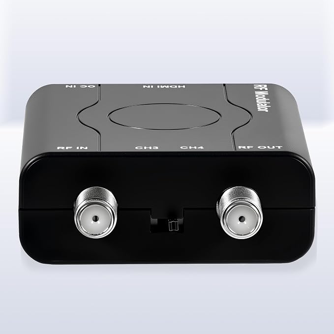 HDMI to RF Modulator, HDM61 VHF HDMI to RF Converter Adapter for TV NTSC Format Output, 1080P PLL Control for Home TV Game Console