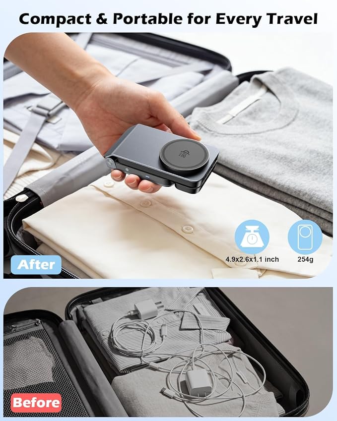 CloudValley 3-in-1 Magnetic Travel Wireless Charging Station, 25W Foldable Charging Stand with TEC Active Cooling Fan, Design for MagSafe iPhone 17/16, AirPods & Apple Watch（Adapter Included