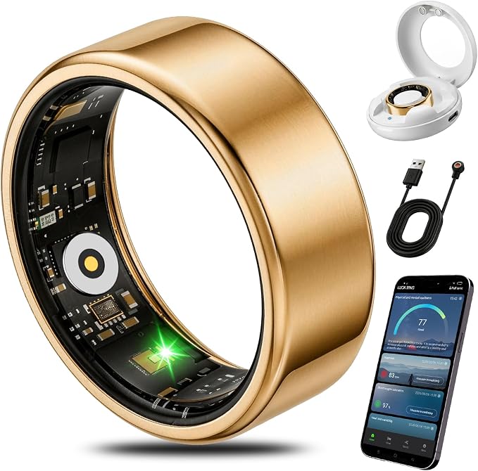 Smart Health Fitness Ring for Women & Men, Activity Tracker with Step Counter, Sleep Monitor & Stress Tracking, Waterproof, Compatible with Android & iOS, No Subscription Fee