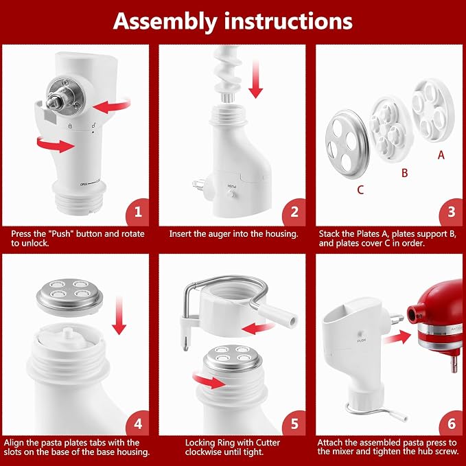 Pasta Maker Attachment for Kitchenaid Stand Mixer, Gourmet Pasta Press Attachment with 7 Interchangeable Plates, Kitchen aid Pasta Extruder Attachment for Homemade Spaghetti & Macaroni