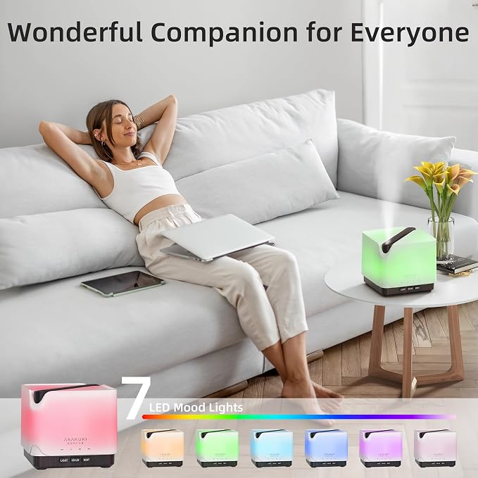 ASAKUKI Essential Oil Diffuser for Home, Large 700 ml Humidifier with Automatic Shut-Off, Quiet Aromatherapy Diffuser with 7 LED Lights for Living Room, Kitchen, Bedroom, Hotel - Black