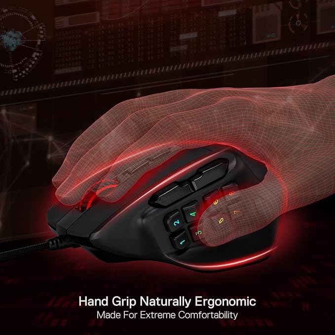 Redragon M811 Aatrox MMO Gaming Mouse, 15 Programmable Buttons Wired RGB Mouse w/Ergonomic Natural Grip Build, 10 Side Macro Keys, Software Supports DIY Keybinds & Backlit