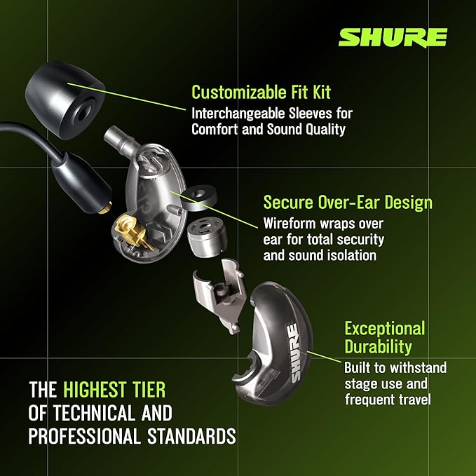 Shure SE215 PRO Wired Earbuds, Professional Sound Isolating Earphones with Clear Sound, Deep Bass, Secure in-Ear Fit, Carrying Case, Black (SE215-K)
