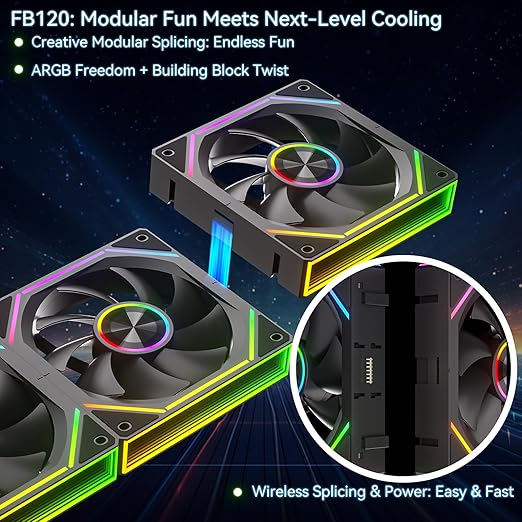 FB120 3 Pack 120mm ARGB PC Case Fans - Wireless Splicing/Daisy-Chain Design, 16.8M Colors Infinite Mirror Design with Remote, PWM Speed Control, High Airflow, Quiet Cooling for Gaming PC Build
