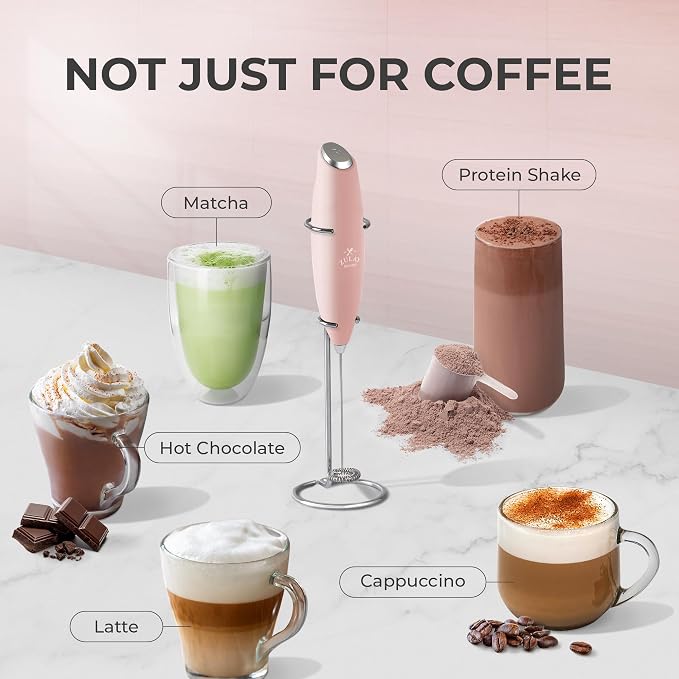 Zulay Kitchen Powerful Milk Frother Wand With Duracell Batteries - Ultra Fast Handheld Drink Mixer - Electric Whisk Foam Maker for Coffee, Lattes, Cappuccino & Matcha - Z1 Motor - Pink Salt