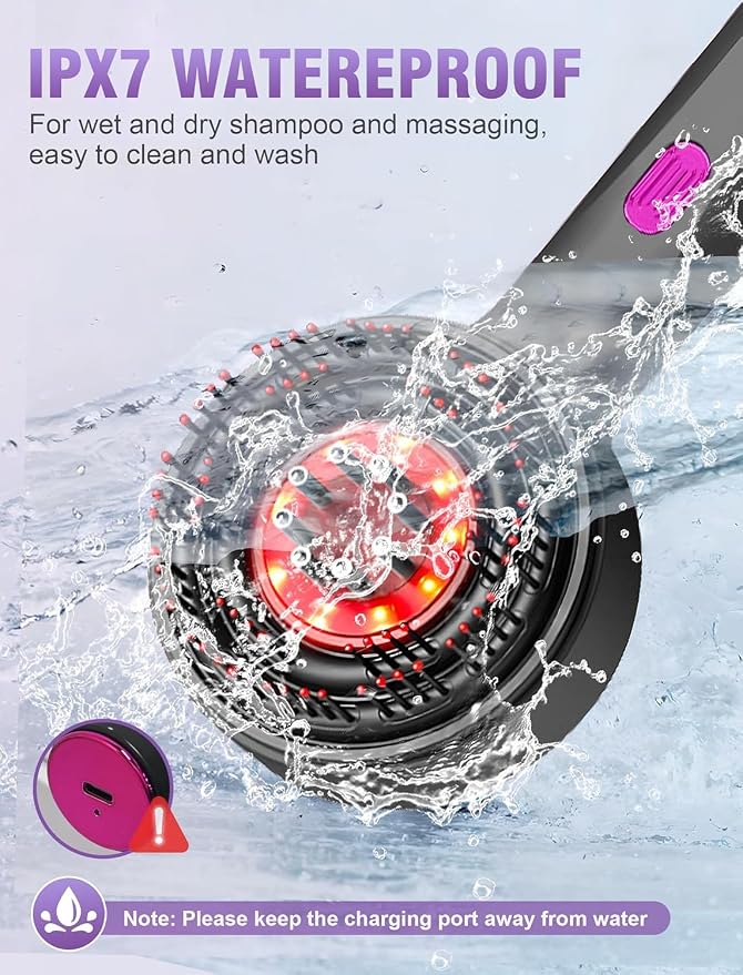 Portable Red Scalp Massager Comb with Essential Oil Diffuser,3IN1 Electric Scalp Massager Relaxes Scalp with 1400mAh Rechargeable Battery, Waterproof Hair Scalp Massager for Hair Care