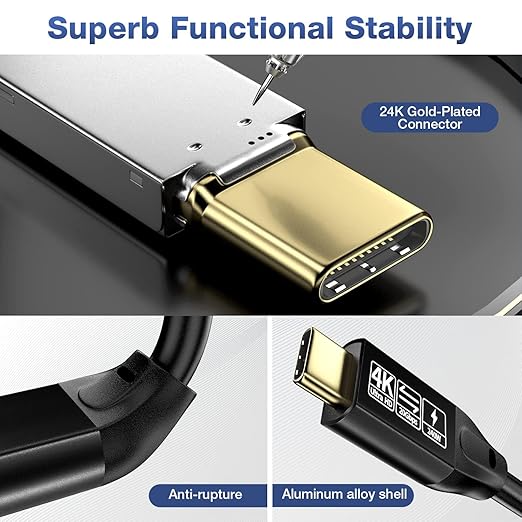 USB C 3.2 Gen 2 Cable, 16.5FT 20Gbps Type C 4K@60Hz UHD Video 5A/240W PD3.1 Fast Charge Compatible with Thunderbolt 3/4 for Phone 15Pro MacBook Monitor 5M