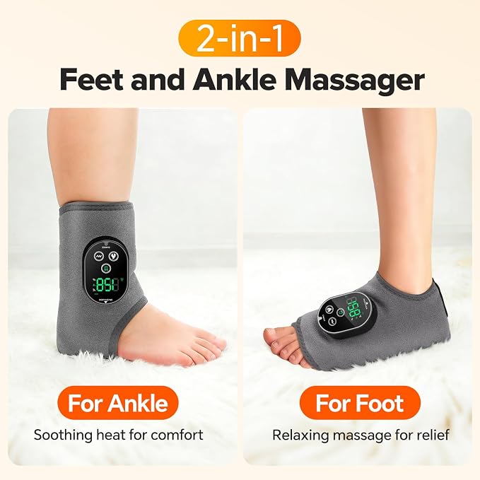 2PCS Cordless Foot Massager for Neuropathy, 3000mAh Rechargeable Ankle Heating Pad with Massage for Circulation, Foot Ankle Pain Relief Massager, Gray