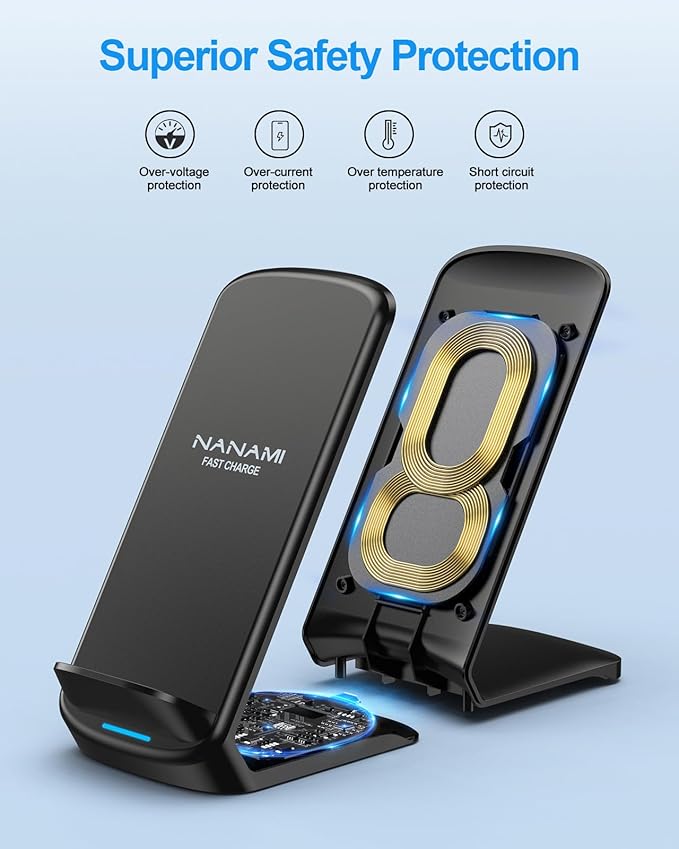 Wireless Charger - NANAMI Wireless Charging Stand with USB C Charger 30W Wall Charger PD3.0 Fast Charging for iPhone 15/14/13/12/SE 2020/11 Pro/8, Samsung Galaxy S24/S23/S21/S20/S10