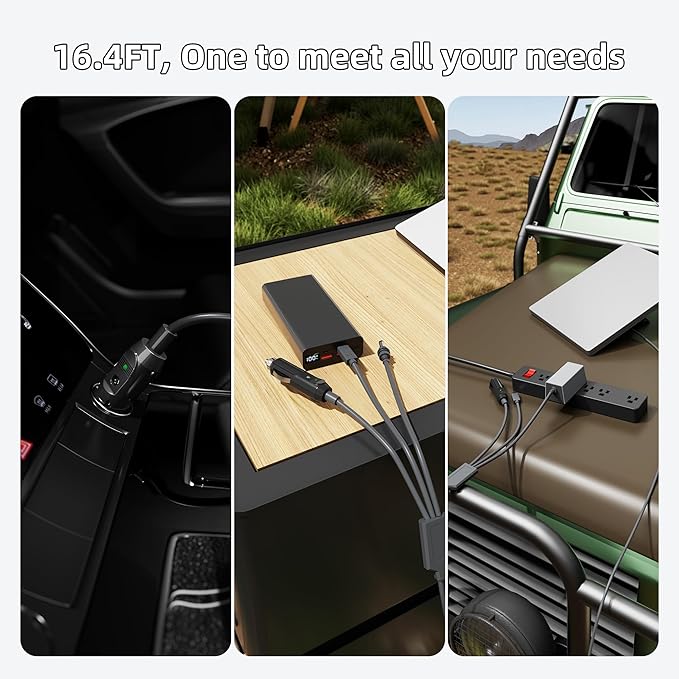 EAZUSE Starlink Mini 3 in 1 DC Power Cable 16.4FT, 100W+ USB C 12-24V Cigarette Lighter Plug and DC Male Power Cable Cord for Starlink Mini, Plug and Play