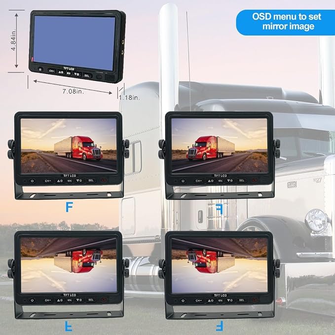 7" Rear View Backup Camera System with 2 AHD 1080P Cameras - IP69K Waterproof, 10G Vibration Proof for Trucks, Tractors, RV, Heavy Duty Equipment, Industrial Grade, Enhanced Safety Reversing