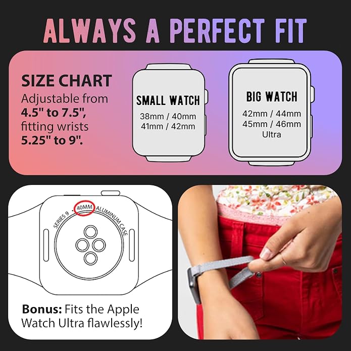 Braxley Bands for Apple Watches - Stretchy and Washable - Adjustable with Apple Watch Bands for Women & Men - Compatible with Apple Watch Series SE Ultra 9 8 7 6 5 4 3 2 1