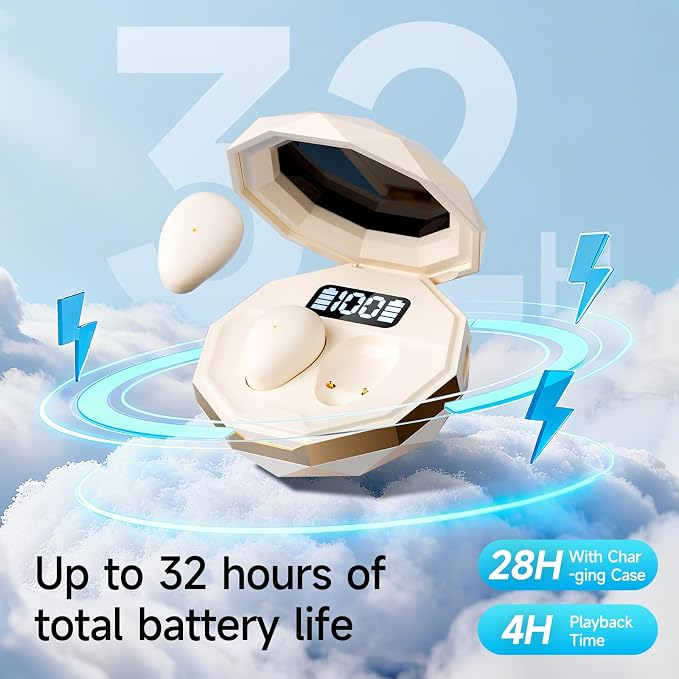 Sleep Earbuds for Side Sleepers, Mini Invisible Wireless Bluetooth 6.0 Micro Sleep Headphones, Hidden Earbuds with LED Screen for SmSall Ears Sleeping Working, Exercise, Hiking - Beige