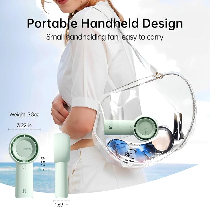 JISULIFE Portable Handheld Turbo Fan [16H Max Cooling Time], 4000mAh USB Rechargeable Personal Battery Operated Lash Small Pocket Fan with 5 Speeds for Travel/Outdoor/Vacation/Concerts - Green