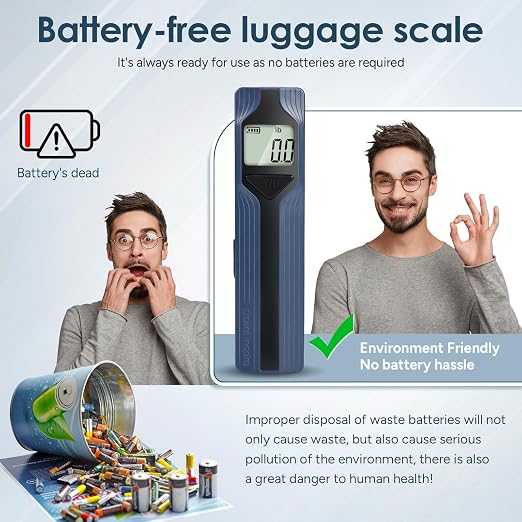Battery-Free Luggage Scale – No Batteries Needed, Portable Digital Hanging Suitcase Weight Scale for Air Travel & Checked Bags, 110lb/50kg, LCD Display, Compact Travel Accessory