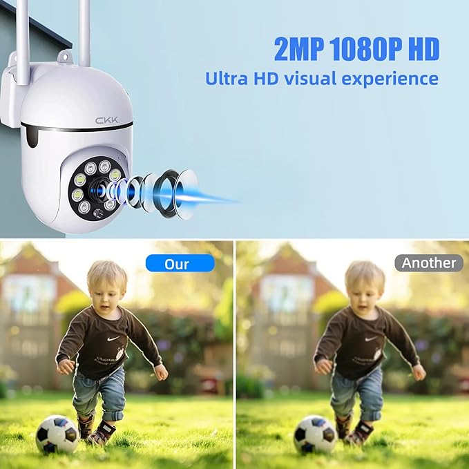 CKK 1080P Security Camera Outdoor Corded Power, 2 Pcs 2MP PTZ WiFi Home Camera (2.4G/5G Dual-Band), 360° Pan/Tilt, Color Night Vision, Motion Alerts, 2-Way Audio, Compatible with Alexa