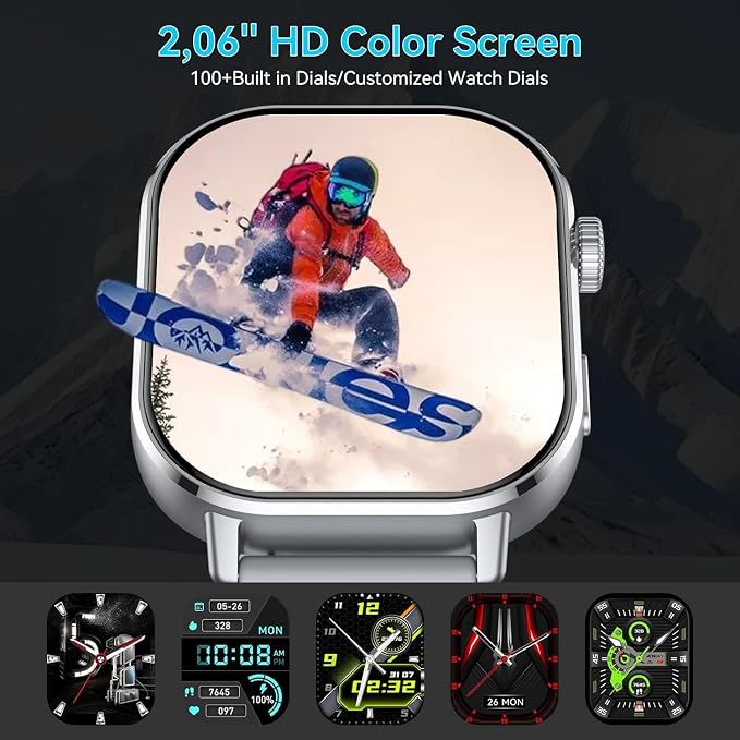 uaue GPS Smart Watch for Men, Fitness Tracker with 110+ Sports Modes, Fitness Watch with 2.06" AMOLED Touchscreen, Heart Rate/Sleep Monitor, IP68 Waterproof, Notifications for Android iOS