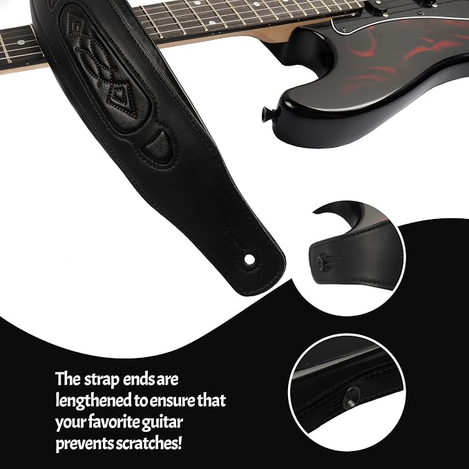 Handmade Retro Embossed Guitar Strap Super Soft Cowhide Leather Belt for Electric Acoustic Guitar Bass Guitarra Gig