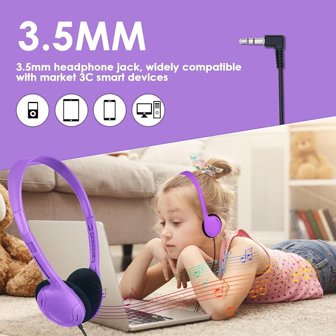 30 Pack Class Set Headphones for Students School Classroom Headphones Bulk Over The Ear Adjustable with 3.5 mm Jack for Library, Online Lesson and Testing Office,Gifts (10 Mixed Colors)