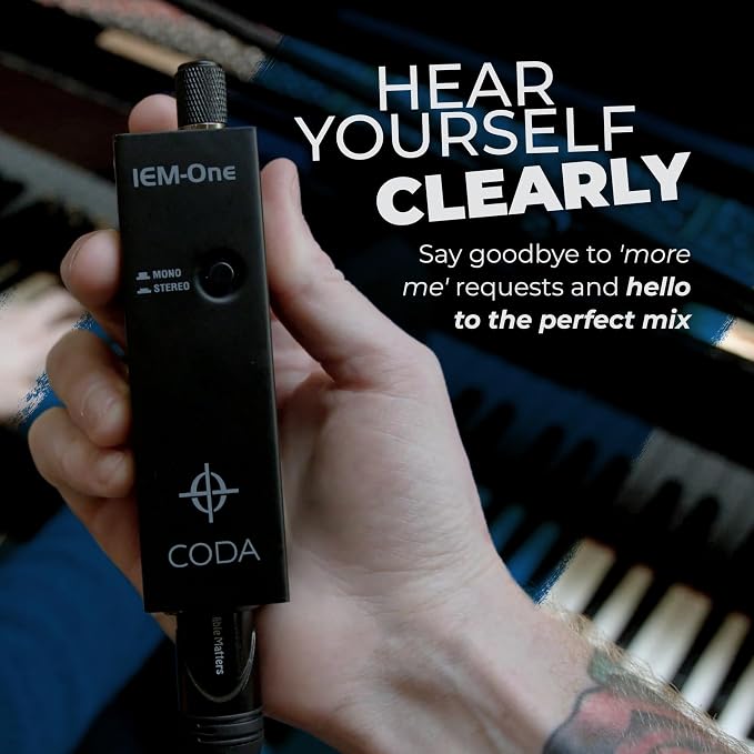 Coda Ultra-Compact Personal in Ear Monitor Amplifier - Single Channel Headphone Amplifier System with XLR & TRS Input - Portable IEM Amp with Mono & Stereo Mix Panning - Sturdy Housing with Belt Clip