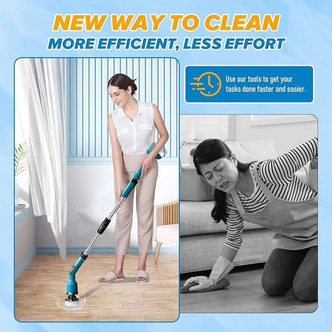 Electric Spin Scrubber for Makita 18V, Cordless Shower Cleaner with Free Adjustable Extension Arm, 1000RPM Clean Brush Waterproof w/ 8 Replaceable Heads for Tile Tub Kitchen Floor (NO Battery)
