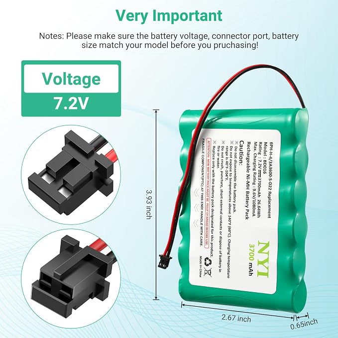 NYI Upgraded Replacement Battery with Tool for ADT SCW9057 SCW9055 and DSC Alarm System, 6PH-H-4/3A3600-S-D22 3700mAh 7.2V Rechargeable Ni-MH IMPASSA 9057 Control Panel (2 Pin Connector)