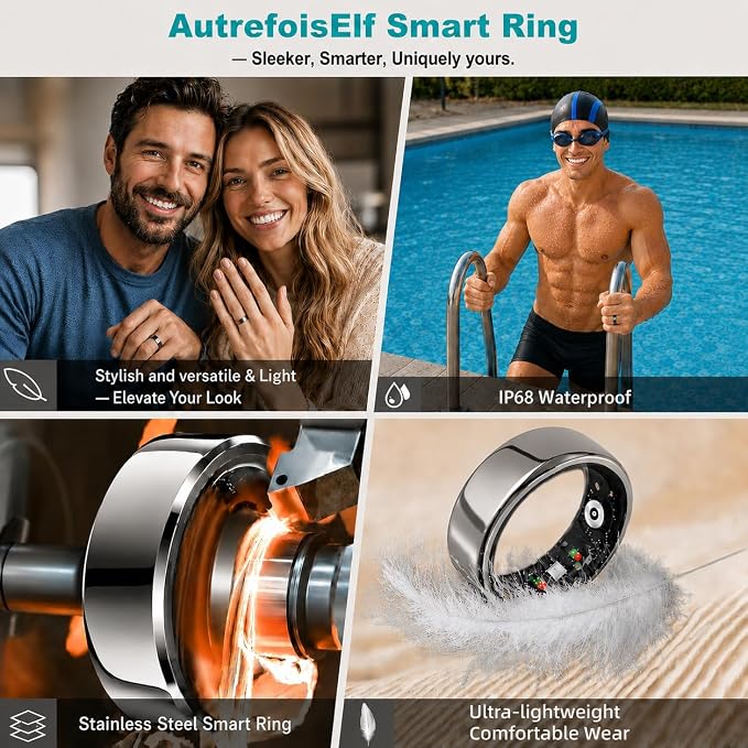 Smart Ring for Women Men, Health Fitness Ring Gen 3 with Free App No Subscription Fee, Stress & Sleep Monitor, Heart Rate & Step Tracker, IP68 Waterproof, Android/iOS Compatible (Rosegold,6)