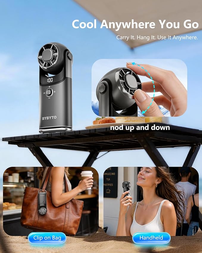 Mini Handheld Portable Turbo Fan with Cooling Plate, Pocket Size Metal Fan Rechargeable with 100 Speeds, Digital Display, 180° Adjustable Head for Travel Outdoor, Gifts for Women, Men