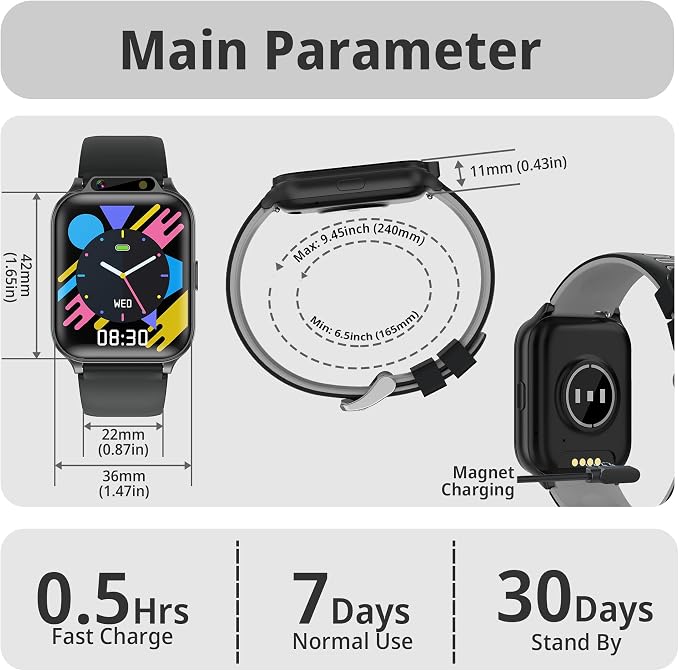 Tixpc Kids Waterproof Smart Watch with Fitness Tracker Sports Activity Pedometer Heartrate SpO2 Stress Monitor Flashlight APP HD Touch Screen Camera Games Music for 4-13 Year Old Boys Gifts for Kids