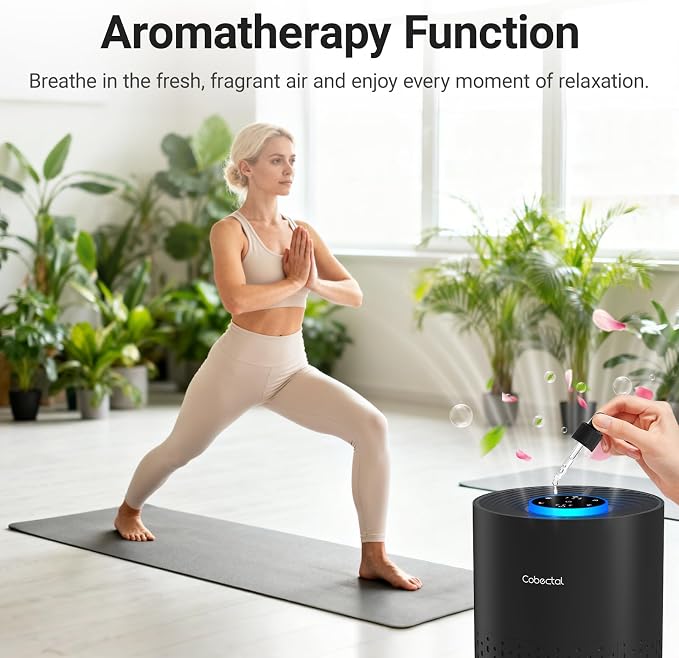 2 Pack Air Purifiers for Bedroom Home, Cobectal Air Cleaner with HEPA 3-in-1 Filter for Room up to 1050 ft², Sleep Mode & Aroma Function, Portable Air Purifiers for Office, Dorm, RVs, Black