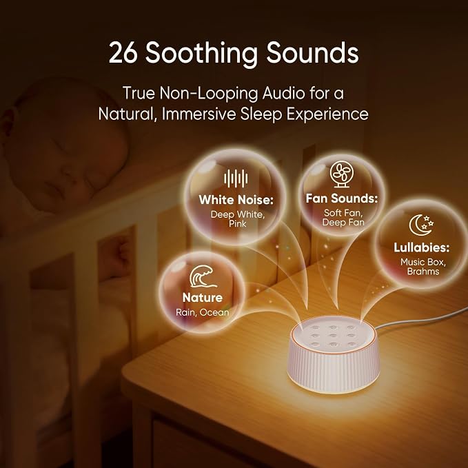 Noise Machine, White Noise Sound Machine for Baby & Adults, 26 Soothing Sounds, 8 Night Light Colors, Tap Control, 6 Timer Settings, Auto-Off & Memory, 4-7-8 Breathing (Blue, Standar)