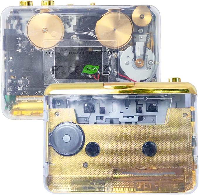 Auto Reverse ＆Clear Stereo Cassette Player,Built-in Cool Copper Wheel Movement＆Earphone,Cassette Tape to MP3 Converter with Tape Converter Software,Powered by USB Power Cord or AA Battery