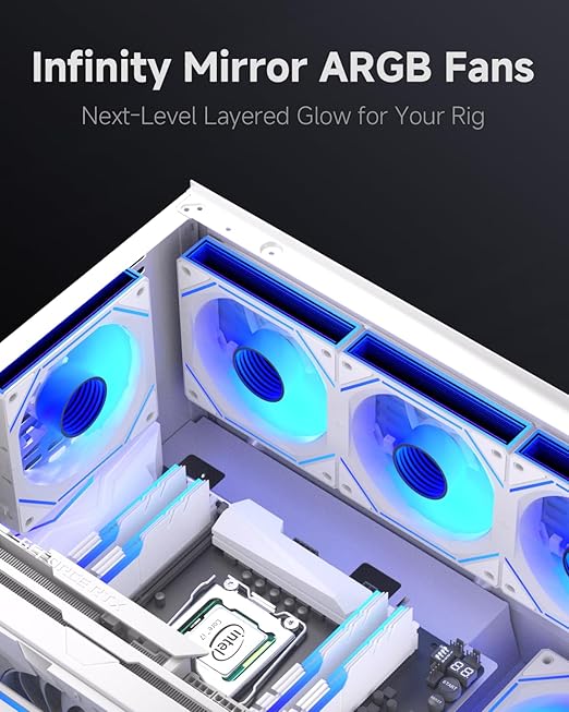 FC 120mm Case Fans White 3Pack, Infinity Mirror PWM PC Fans Reverse with Multiple Lighting Modes, ARGB Sync & Remote Control, Daisy Chain, High Airflow HDB, Compatible with CPU Liquid Coolers