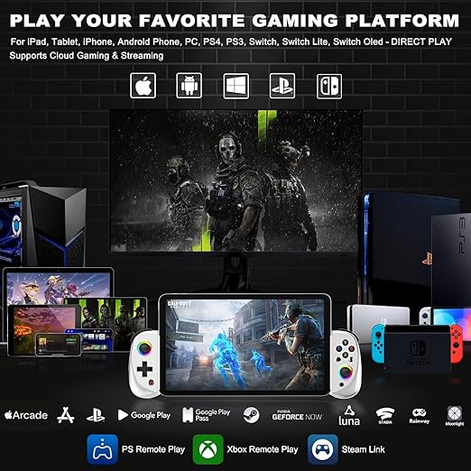arVin Mobile Gaming Controller for iPad/Tablet[Within 5-10"] Wireless Gamepad for iPhone/Android/PC/Switch/PS4, with RGB Hall Effect Joystick/Turbo/6-Axis Gyro/Vibration/Support Streaming/Cloud Gaming