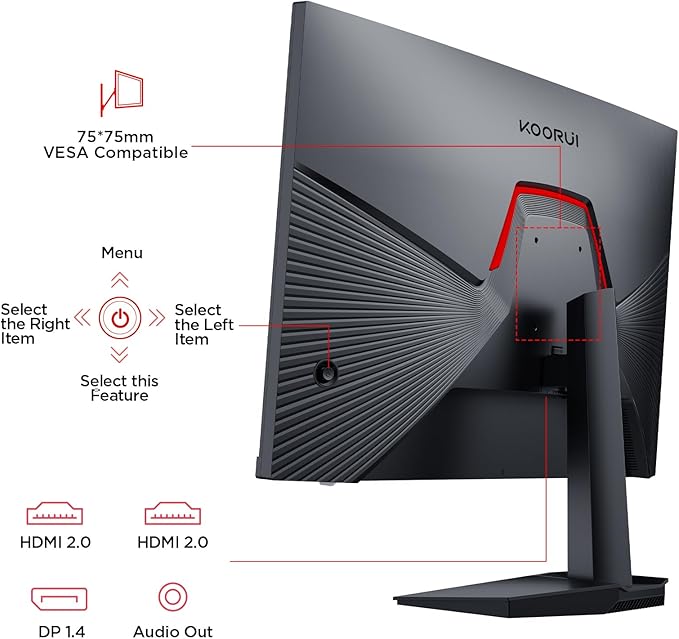 KOORUI 24" Gaming Monitor,180Hz 1ms Fast IPS Monitor, 1440P HDR400 Display, 90% DCI-P3 Color Gamut, Adaptive Sync, Slim Frame, VESA Mountable, HDMI 2.0, DP 1.4, G2421V