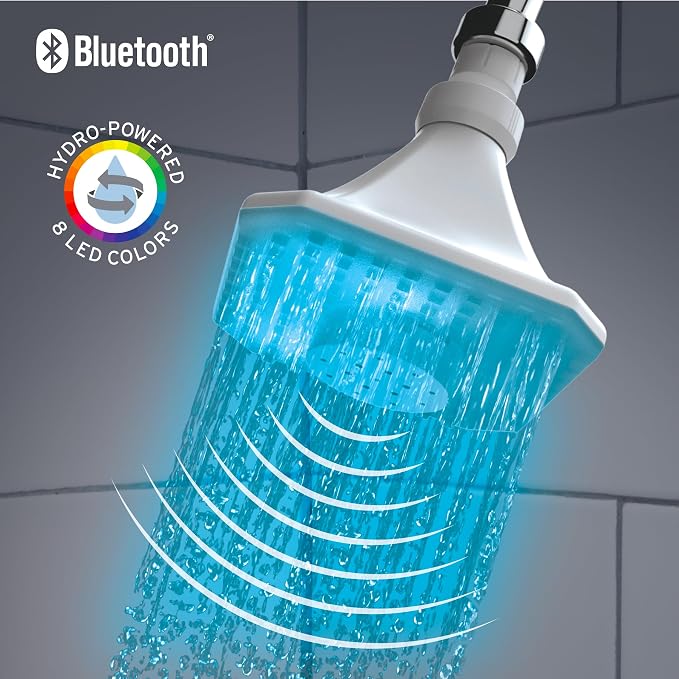Bluetooth shower speaker waterproof with lights- color changing showerhead- shower light LED- Perfect bathroom speaker, shower light- Enjoy light up shower head with Music in The Shower