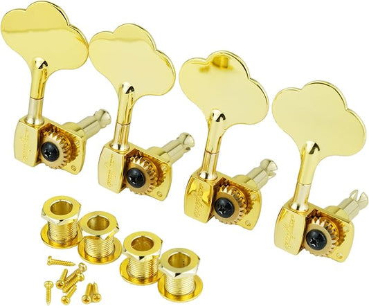 Guyker Bass Tuners (4 for Right) - 1:22 Ratio Gear Open Frame Bass Drop Locking Machine Head Tuning Key Pegs Replacement for Electric Jazz Guitar Bass or Precision Instruments, BB100 Gold