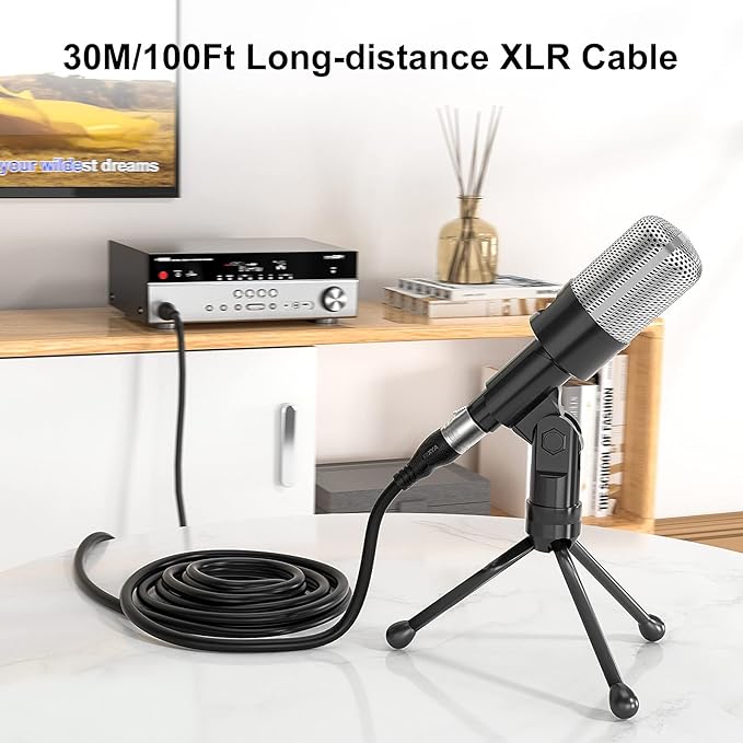 EBXYA 100Ft XLR Microphone Cables 2 Packs - Premium Balanced Mic Speaker Cable with 3 Pins XLR Male to Female 100 Feet, Black