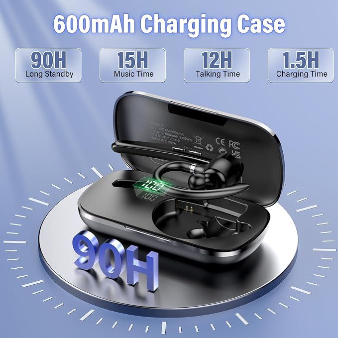 2026 Bluetooth Headset, Wireless Bluetooth 5.3 Earpiece, 90Hrs Single-Ear Headset with APTX HD Audio & Mute Button, Dual Noise Cancelling Mics, Hands Free Headphone for Trucker, Business, Gym, Blue