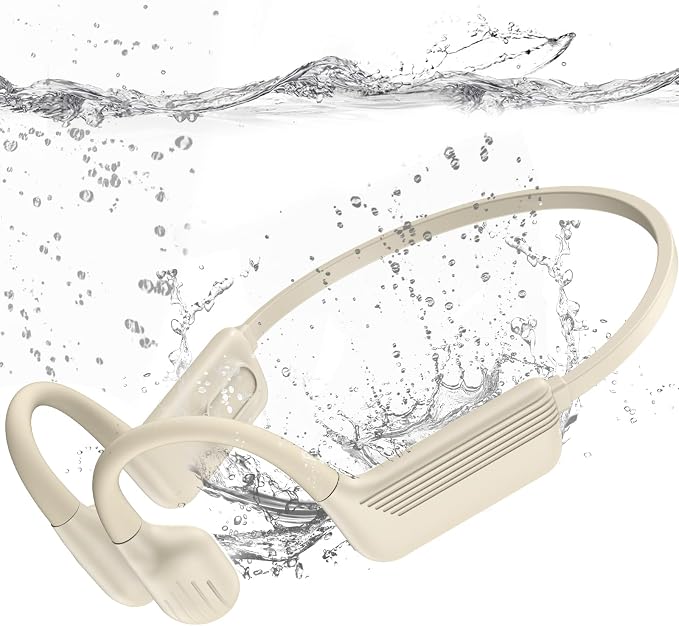 Swimming Headphones-Bone Conduction Headphones, IP68 Waterproof Open Earphones, LiteSurge Bluetooth 5.4 Underwater Sport Earbuds with 32 GB MP3 Memory for Swimming, Marathon-Skin-Tone